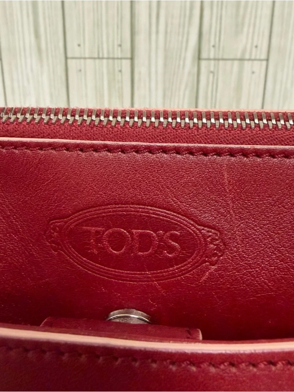 Tod’s Red Leather Satchel Top Handle Bag Double T Logo Designer Handbag
